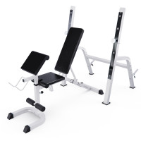Скамья со стойками под штангу DFC GORILLA белая, с партой для бицепса Скамья со стойками под штангу DFC GORILLA белая, с партой для бицепса
