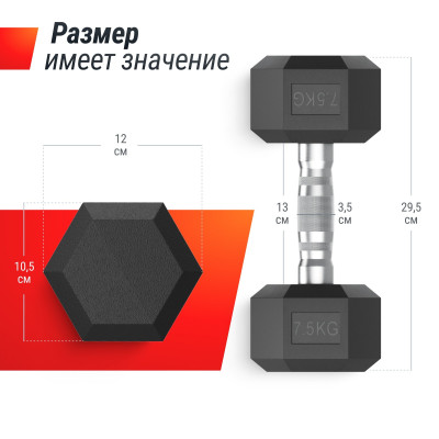 Гантель гексагональная UNIX Fit обрезиненная 7,5 кг / шт.