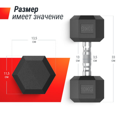 Гантель гексагональная UNIX Fit обрезиненная 10 кг / шт.