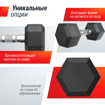 Гантель гексагональная UNIX Fit обрезиненная 7,5 кг / шт.