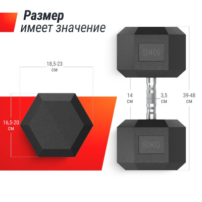 Ряд гантелей гексагональных UNIX Fit обрезиненные от 27,5 до 50 кг