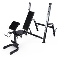 Скамья со стойками под штангу DFC GORILLA черная, с партой для бицепса