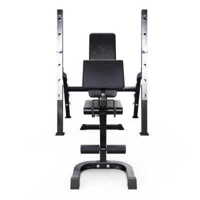 Скамья со стойками под штангу DFC GORILLA черная, с партой для бицепса