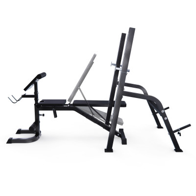 Скамья со стойками под штангу DFC GORILLA черная, с партой для бицепса
