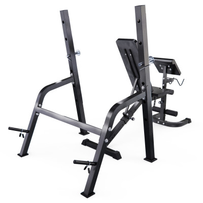 Скамья со стойками под штангу DFC GORILLA черная, с партой для бицепса