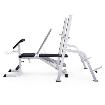 Скамья со стойками под штангу DFC GORILLA белая, с партой для бицепса