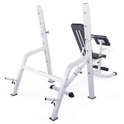 Скамья со стойками под штангу DFC GORILLA белая, с партой для бицепса