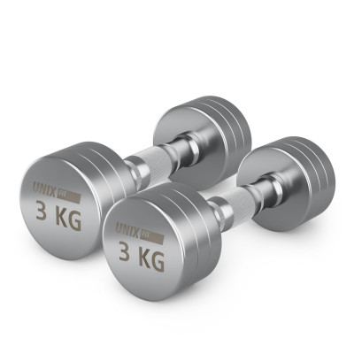 Гантель UNIX Fit PRO круглая хромированная 3 кг, 2 шт. Гантель UNIX Fit PRO круглая хромированная 3 кг, 2 шт.
