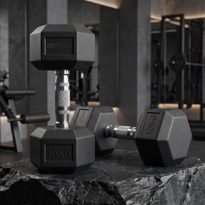 Гантель гексагональная UNIX Fit обрезиненная 15 кг, 2 шт.