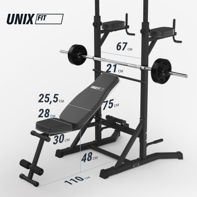 Турник-пресс-брусья со скамьей UNIX Fit силовая стойка / Power Tower 150P Турник-пресс-брусья со скамьей UNIX Fit силовая стойка / Power Tower 150P