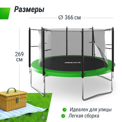 Батут UNIX Line Simple 12 ft (366 см) с внутренней защитной сеткой, зеленый Батут UNIX Line Simple 12 ft (366 см) с внутренней защитной сеткой, зеленый