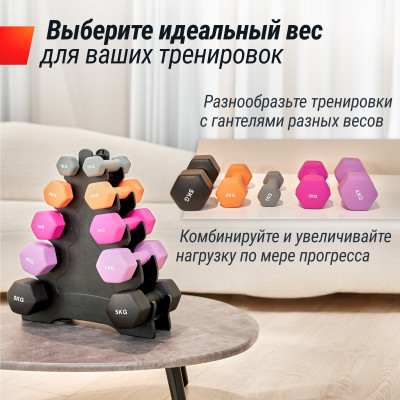 Гантель UNIX Fit неопреновая 1 кг Grey, 2 шт.