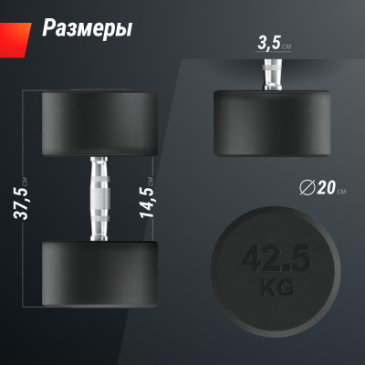 Гантель UNIX Fit PRO круглая обрезиненная 42,5 кг, 2 шт.