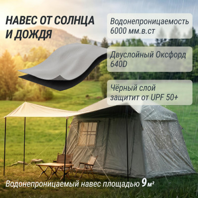 Надувная палатка UNIX Camp Vega 3х2 серый (+ навес) Надувная палатка UNIX Camp Vega 3х2 серый (+ навес)