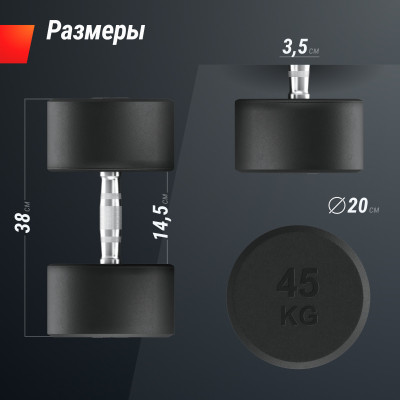 Гантель UNIX Fit PRO круглая обрезиненная 45 кг, 2 шт.