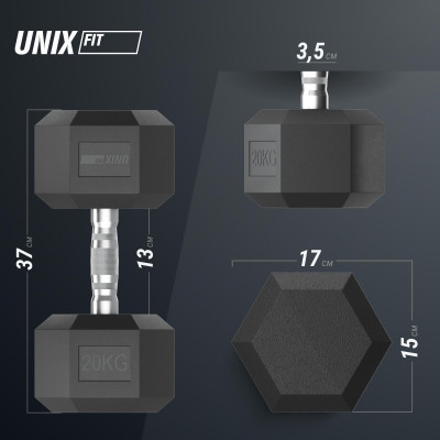 Гантель гексагональная UNIX Fit обрезиненная 20 кг / шт. Гантель гексагональная UNIX Fit обрезиненная 20 кг / шт.