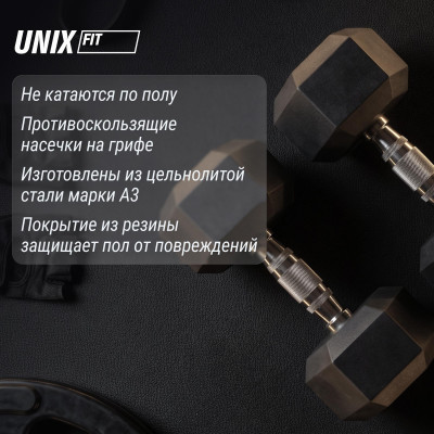 Гантель гексагональная UNIX Fit обрезиненная 2,5 кг, 2 шт. Гантель гексагональная UNIX Fit обрезиненная 2,5 кг, 2 шт.