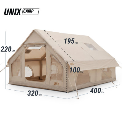 Надувная палатка UNIX Camp Sirius 4х3 бежевый (+ навес)