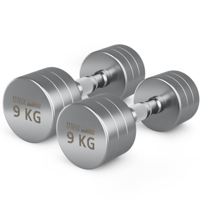 Гантель UNIX Fit PRO круглая хромированная 9 кг, 2 шт.