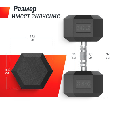 Гантель гексагональная UNIX Fit обрезиненная 27,5 кг / шт.