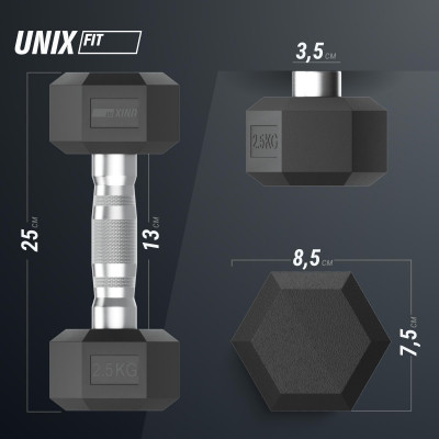 Гантель гексагональная UNIX Fit обрезиненная 2,5 кг, 2 шт. Гантель гексагональная UNIX Fit обрезиненная 2,5 кг, 2 шт.