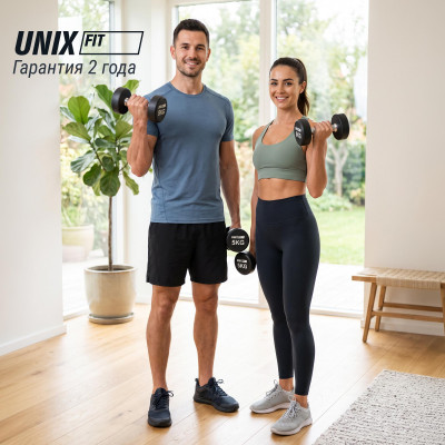Гантель UNIX Fit PRO круглая обрезиненная 5 кг, 2 шт.