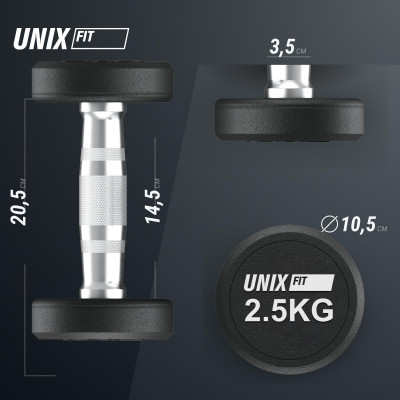 Гантель UNIX Fit PRO круглая обрезиненная 2,5 кг, 2 шт.