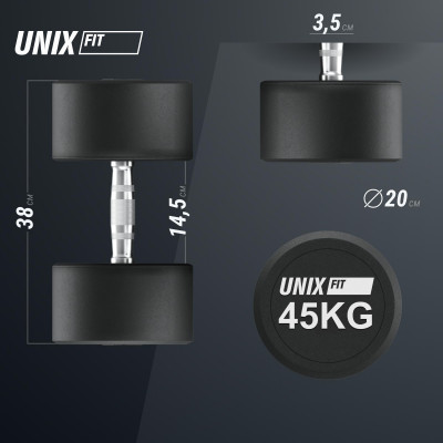 Гантель UNIX Fit PRO круглая обрезиненная 45 кг / шт.