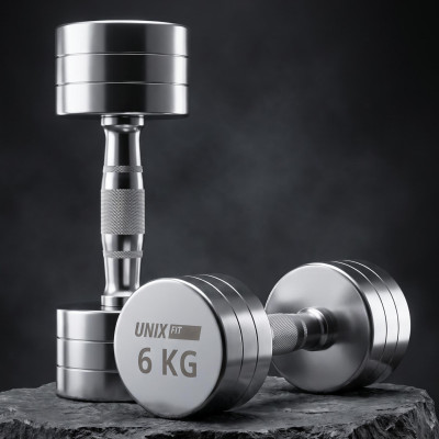 Гантель UNIX Fit PRO круглая хромированная 6 кг, 2 шт. Гантель UNIX Fit PRO круглая хромированная 6 кг, 2 шт.