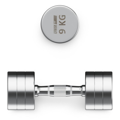 Гантель UNIX Fit PRO круглая хромированная 9 кг, 2 шт.