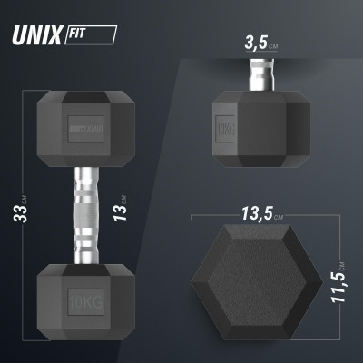 Гантель гексагональная UNIX Fit обрезиненная 10 кг, 2 шт. Гантель гексагональная UNIX Fit обрезиненная 10 кг, 2 шт.