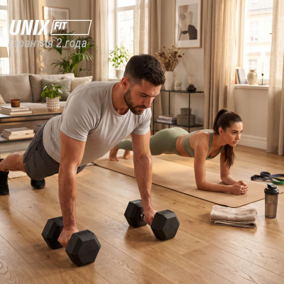Гантель гексагональная UNIX Fit обрезиненная 15 кг, 2 шт.