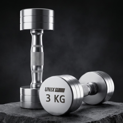 Гантель UNIX Fit PRO круглая хромированная 3 кг, 2 шт. Гантель UNIX Fit PRO круглая хромированная 3 кг, 2 шт.