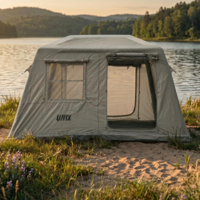 Надувная палатка UNIX Camp Vega 3х2 серый (+ навес) Надувная палатка UNIX Camp Vega 3х2 серый (+ навес)