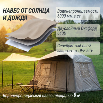 Надувная палатка UNIX Camp Vega 3х2 бежевый (+ навес) Надувная палатка UNIX Camp Vega 3х2 бежевый (+ навес)