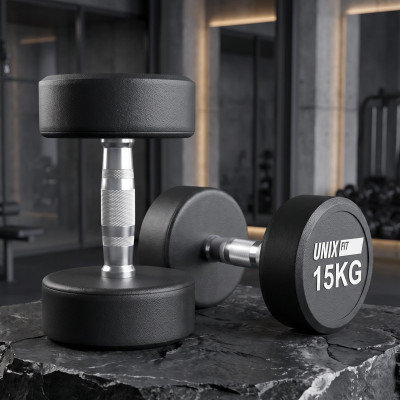 Гантель UNIX Fit PRO круглая обрезиненная 15 кг, 2 шт. Гантель UNIX Fit PRO круглая обрезиненная 15 кг, 2 шт.