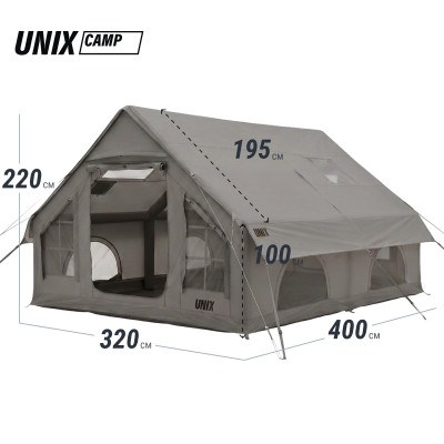Надувная палатка UNIX Camp Sirius 4х3 серый (+ навес) Надувная палатка UNIX Camp Sirius 4х3 серый (+ навес)