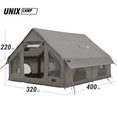 Надувная палатка UNIX Camp Sirius 4х3 серый (+ навес) Надувная палатка UNIX Camp Sirius 4х3 серый (+ навес)