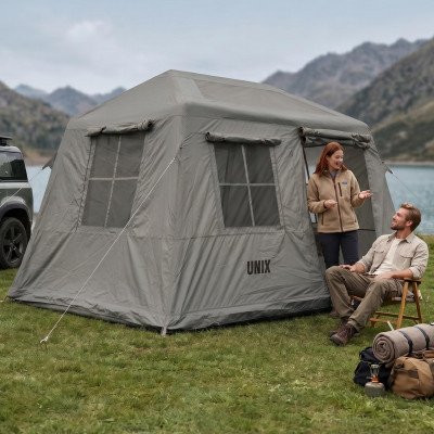 Надувная палатка UNIX Camp Vega 3х2 серый (+ навес) Надувная палатка UNIX Camp Vega 3х2 серый (+ навес)