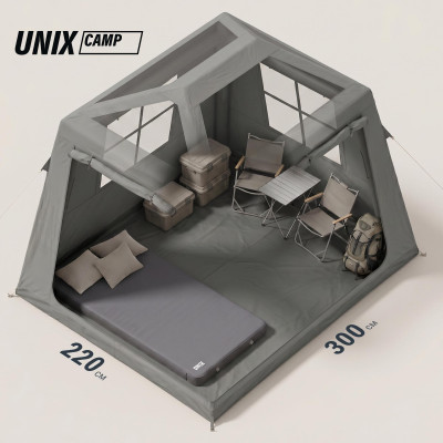 Надувная палатка UNIX Camp Vega 3х2 серый (+ навес) Надувная палатка UNIX Camp Vega 3х2 серый (+ навес)