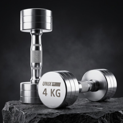 Гантель UNIX Fit PRO круглая хромированная 4 кг, 2 шт. Гантель UNIX Fit PRO круглая хромированная 4 кг, 2 шт.