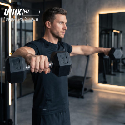 Гантель гексагональная UNIX Fit обрезиненная 15 кг, 2 шт.
