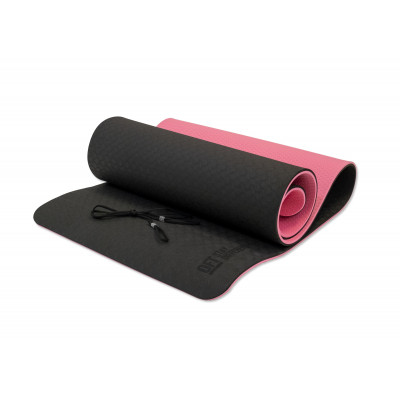 Коврик для йоги 10 мм двухслойный TPE черно-розовый