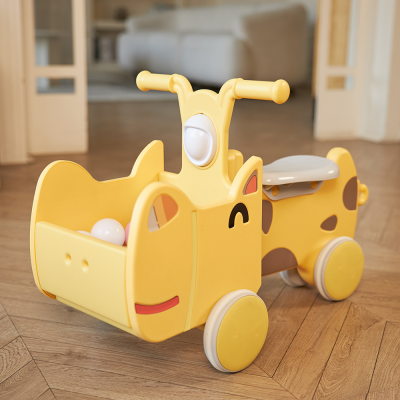 Машинка-каталка с корзиной UNIX Kids Hippo Yellow, для дома и улицы, из безопасных материалов